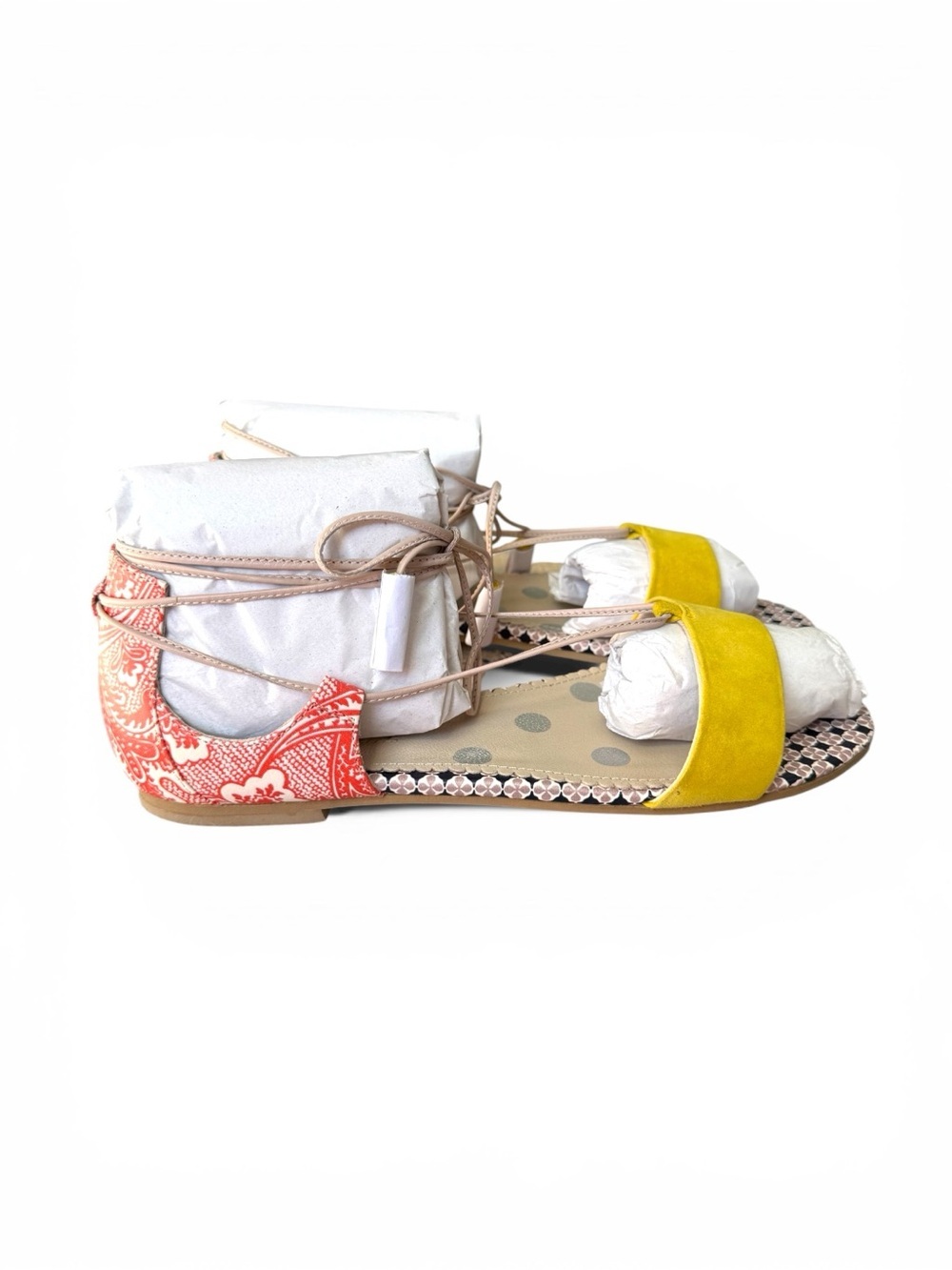 Boden Yellow Suede & Red Patterned Lace-Up Sandals - Picture 3 of 10